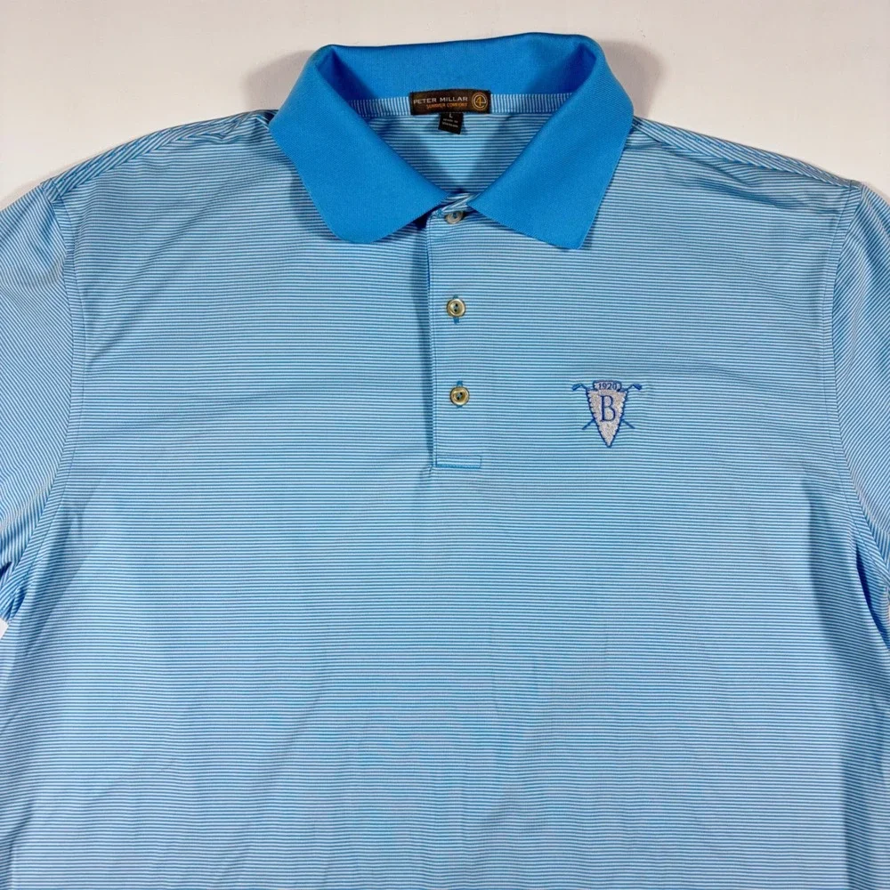 Peter Millar Summer Comfort Polo Mens Large Striped Blue Butterfield Country
